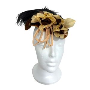 Elsie Massey Vintage Fascinator Hat w/ Flowers & Feathers | Dark Academia Royal